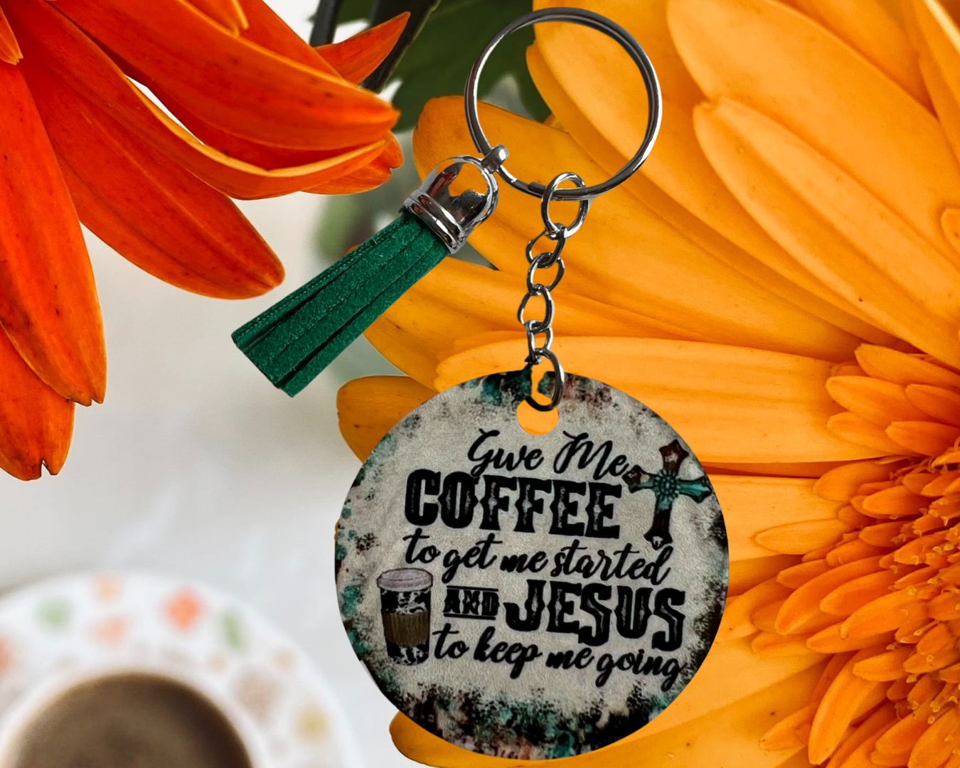 Coffee keychain with tassel