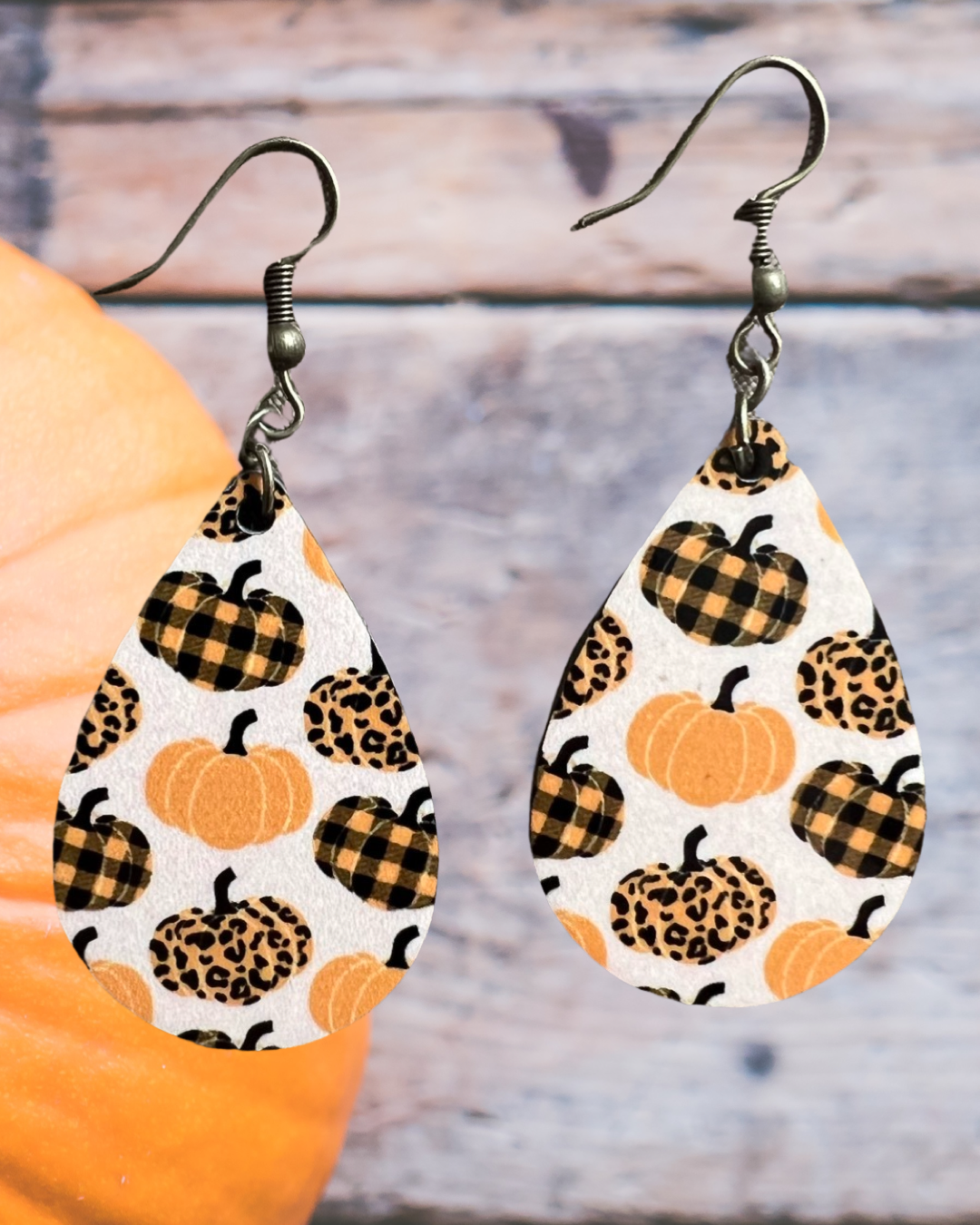 Plaid pumpkin teardrop earrings