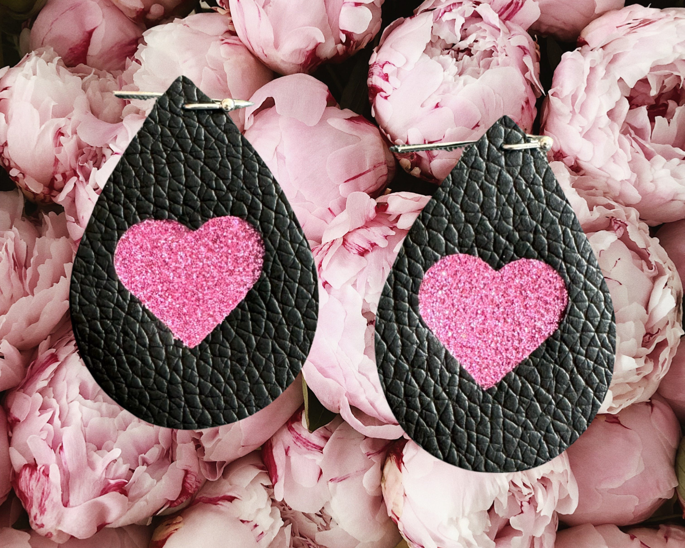 Faux leather glitter valentines earrings