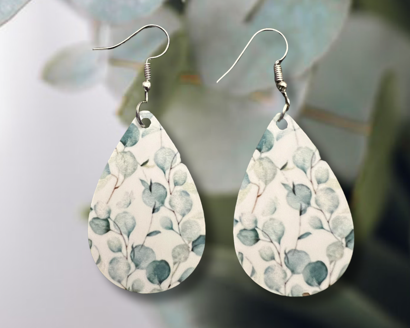 Eucalyptus tear drop earrings