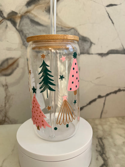 Vintage Christmas tree glass with bamboo lid