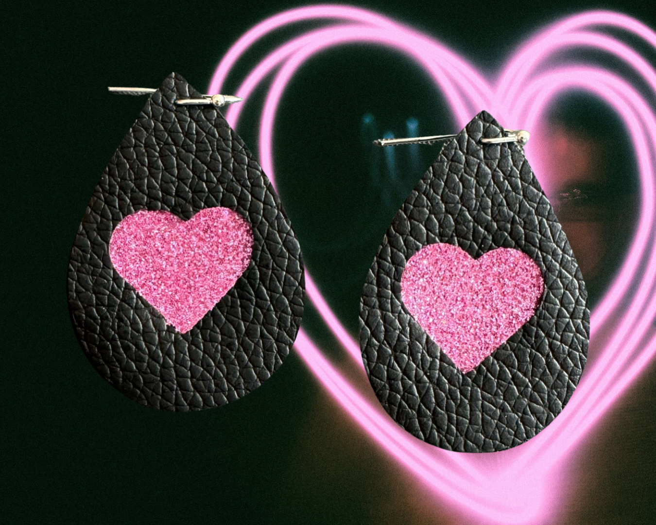 Faux leather glitter valentines earrings