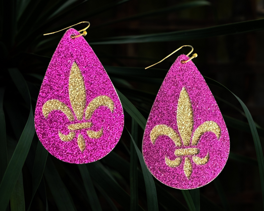 Faux leather glitter Mardi Gras earrings