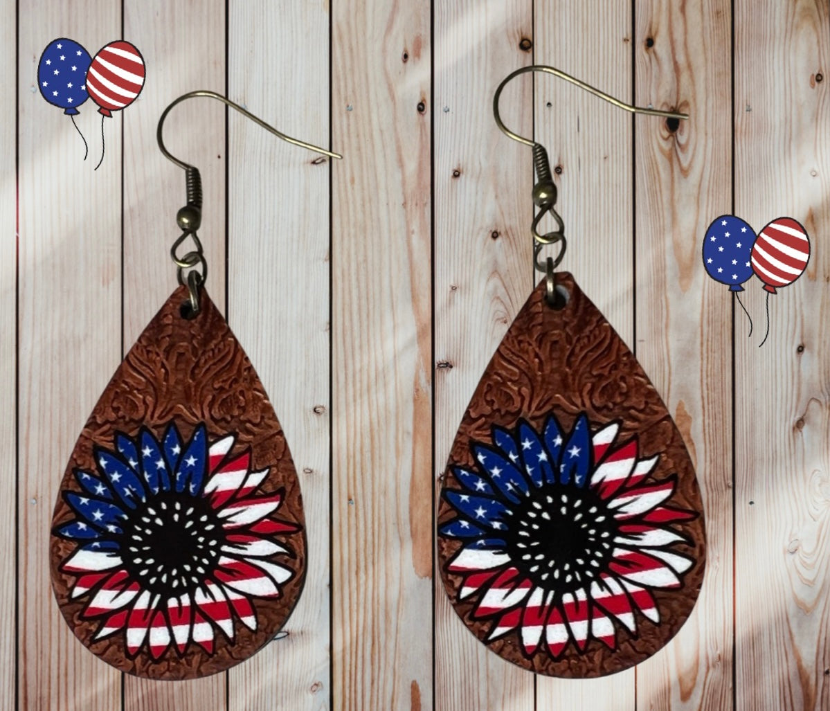 Patriotic sunflower teardrop earrings