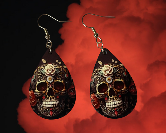 Ivory Rose Skull teardrop earrings