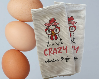 Crazy chicken lady kitchen towel set