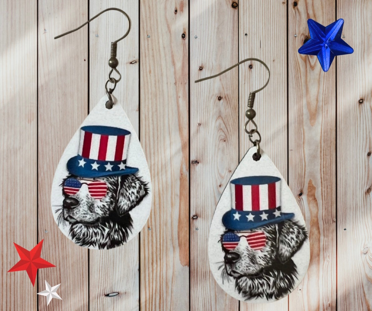 Patriotic pup teardrop earrings